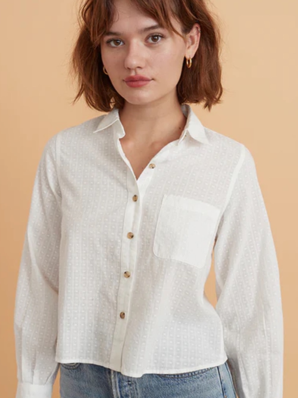 Marine layer Dobby Patterned White  Button-Down Shirt size Small
